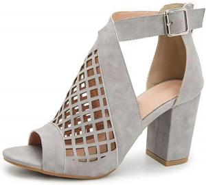 Женские сандалии BORAMAX с массивным каблуком, вырезами, ремешками и открытым носком, на блочном каблуке, с пряжкой, праздничные, нарядные ботильоны-туфли, B-Grey