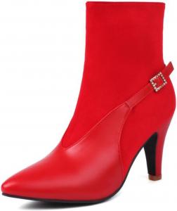 Женские ботильоны на высоком каблуке Alyaafifa с заостренным носком, на шпильке, с молнией, из элегантной замши, короткие ботинки для осени и зимы, нарядная обувь, Back Strap - Red