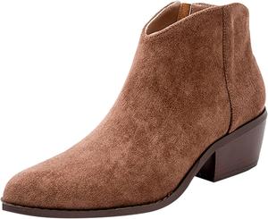 Generic Женские короткие ботинки CsgrFagr с искусственным массивным каблуком, модные однотонные ботинки без застежки, повседневные ботильоны, классические короткие (коричневые, 8)