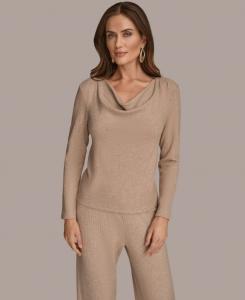 Женская трикотажная блузка с длинными рукавами и металлизированной каймой Donna Karan New York, Fawn Heather