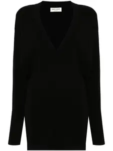 Шерстяное платье с V-образным вырезом Saint Laurent, черный
