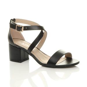 Босоножки на каблуке из искусственной кожи со скрещенными ремешками на среднем блочном каблуке AJVANI, черный