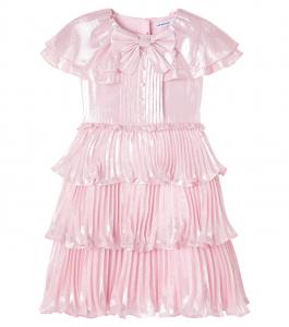 Многоярусное платье из смесового шелка Self-Portrait Kids, розовый