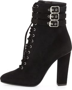 Женские ботильоны на толстом высоком каблуке с квадратным носком, шнуровкой и ремешками. Модные, элегантные с пряжками, высокие каблуки, короткие ботинки из замши, классические, удобные, для официальных вечеринок и танцев. Generic, Black