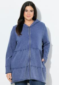 Толстовка Ulla Popken TIERED FLOUNCE PANEL HOODIE, Atlantic Blue/Blue