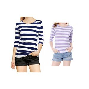 2 упаковки женских повседневных футболок с принтом и круглым вырезом с рукавами до локтя ALLEGRA K, цвет Blue And Light Purple