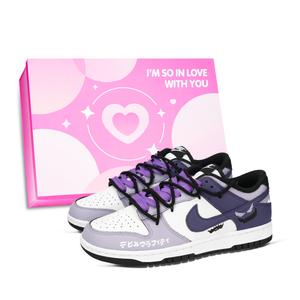 Nike Кроссовки для скейтбординга Dunk Black White, Demon Graffiti, износостойкие, низкие, унисекс, фиолетово-белые