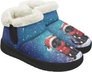 Рождественские ботинки Forchrinse для женщин и мужчин, зимние пушистые снежные ботильоны, удобные теплые короткие ботинки для прогулок, Christmas Black Cat