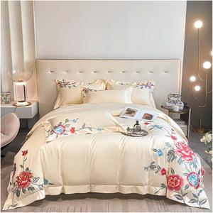 YUSIWOAL Комплект постельного белья в китайском стиле с вышивкой пионов из египетского хлопка