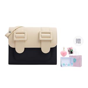 Личи Зерно Одноплечевая Сумка-мессенджер Кроссбоди Среднего Размера Женская Черная и Кремовая MERIMIES, Черная с Кремовой