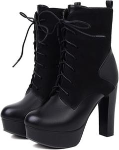 Женские ботильоны Alyaafifa на шнуровке с массивным каблуком, платформой и закрытым носком, из матовой кожи, с заклепками, высокие короткие ботинки, сексуальные винтажные туфли, Black - E