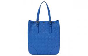 Кожаная сумка большого размера женская синяя Bottega Veneta