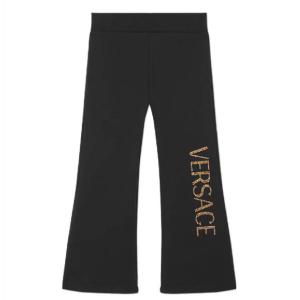 Молодые Versace Girls Кристальный логотип Детские спортивные штаны Young Versace, черный/золотой