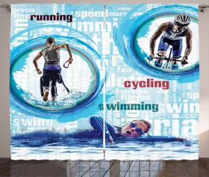 Штора ABAKUHAUS Dog Lover в деревенском стиле, для езды на велосипеде, бега, плавания, гостиной, универсальная, с петлями и крючками, 280 x 245 см, небесно-голубая и разноцветная Abakuhaus