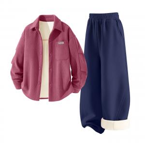 Детская повседневная спортивная одежда Disney, [Thickened And Fleece-Lined]Di H Square Hook-And-Loop K Rose Red+Solid Color Navy Blue