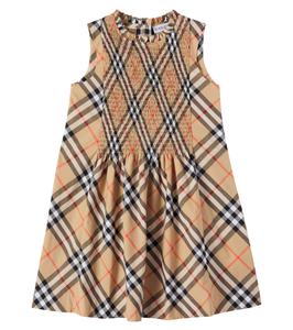 Плиссированное хлопковое платье Burberry Check Burberry Kids, Sand Ip Check