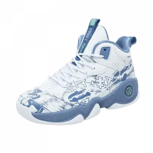Баскетбольные кроссовки среднего размера с мягкой подошвой и противоскользящим покрытием для женщин JSWEI, White Gray Blue
