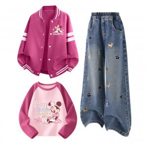 Детская повседневная спортивная одежда с круглым вырезом Moderate Disney, delorine k розовый красный+solid color denim синий+delorine fuchsia