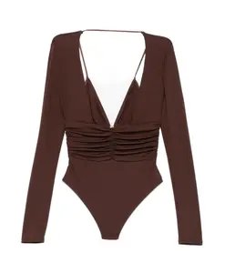 Топ с V-образным вырезом и сборками Elisabetta Franchi, коричневый