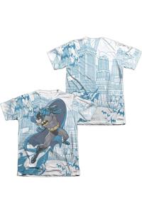 Футболка с коротким рукавом Batman Skyline All Over (принт спереди/сзади) для взрослых 65/35 поли/хлопок Gildan, белый