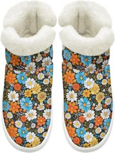 Женские пушистые ботинки Комфортные ботильоны на каждый день для мужчин ботинки на зиму без шнуровки, размеры США 4,5-12 Cugasmaru, Daisy Flower