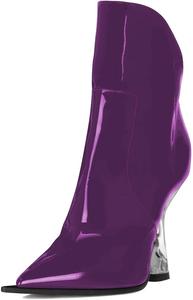 Женские ботильоны XYD с высокой массивной металлической шпилькой, 8,5 см, с закрытым заостренным носком, короткие ботинки до середины икры, на резинке, из лакированной кожи, праздничные туфли, Purple