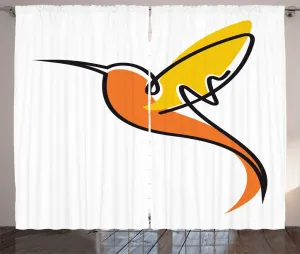 Штора ABAKUHAUS "Колибри" в деревенском стиле, графический мотив с птицами, универсальная ленточная штора для гостиной с петлями и крючками, 280 x 225 см, цвет: белый, оранжевый и горчичный Abakuhaus