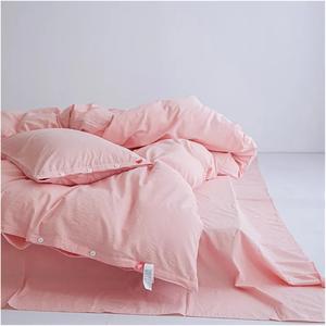 Generic Комплект постельного белья из 100% хлопка с льняным эффектом, однотонный темно-синий с застежкой на пуговицах Pink