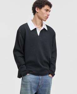 Мужская хлопковая поло-рубашка свободного кроя с контрастным воротником в стиле регби, эксклюзивно для Macy's Mode of One, Deep Black