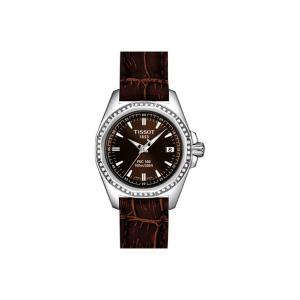 TISSOT Часы 100 Series Quartz Movement Women's Watch Watch 29mm Coffee Watch Dial Stainless Steel Case Leather Strap, Coffee
