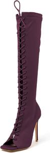 Женские сапоги FSJ с открытым носком, шнуровкой, до колена, выше бедра, на шпильке, с боковой молнией, модные, для вечеринки или выпускного, длинные, размер 4-15 US, Purple