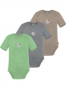 Normani Outdoor Sports Комплект из 3 детских боди с коротким рукавом из мериносовой шерсти, цвет Тауранга, бежевый/серый/зеленый