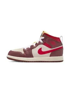 Кроссовки Jordan 1 Mid SE Coconut Milk/Dark Pony/Pale Vanilla/Varsity Jordan Kids, красный