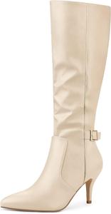 Женские высокие сапоги Allegra K с острым носком, пряжкой и каблуком-стилет, Beige