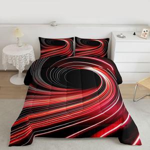 Erosebridal Абстрактный комплект постельного белья Red Black с 3D геометрическим узором, полосатый дизайн для игровой комнаты, Red White Black