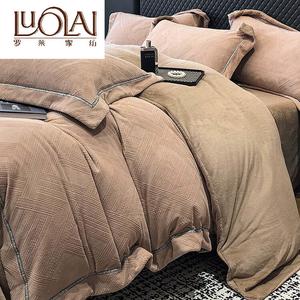 LUOLAI HOME Комплект постельного белья 4 предмета, простыня, размер 180 см, цвет австрийский хаки, без ворса