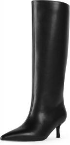 Женские сапоги Modatope до колена с каблуком-лодочкой, высокие сапоги с заостренным носком, Black