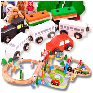 Деревянный игрушечный поезд с набором вагонов + Big Play City MINEXO