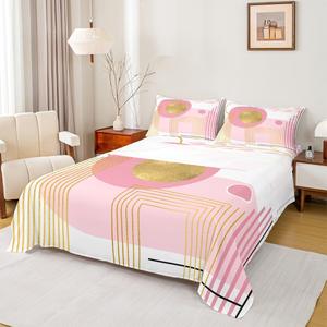 Erosebridal Розово-белый комплект постельного белья в стиле бохо с абстрактными ботаническими и геометрическими узорами, White Pink