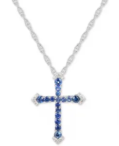 Ожерелье с подвеской-крестиком длиной 18 дюймов из стерлингового серебра с сапфиром (1/2 карата) и бриллиантами Macy'S, sapphire