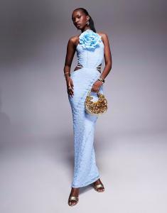 Длинное платье из кружева корсаж ASOS DESIGN синего цвета