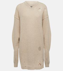 Мини-платье из смесовой ткани альпака MM6 MAISON MARGIELA, бежевый