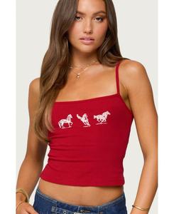 Женская майка с графическим изображением диких лошадей Edikted, Red