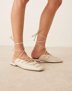 Мюли Laney премиум-класса с завязками-гилли ASOS DESIGN из кожи кремового цвета