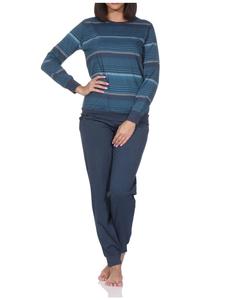 NORMANN Пижама с длинными рукавами, манжетами и полосками, выполненная из ткани синего цвета