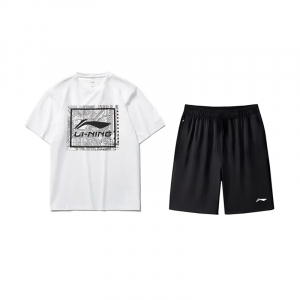 LiNing Повседневная спортивная одежда унисекс, clothing sets[standard белый shirt+черный shorts]