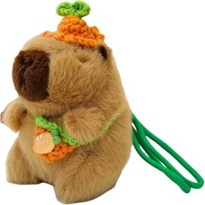 Вязаная шапка с цветным шнуром и подвеской плюшевая капибара 13 см высота Bitter purchase