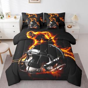 Erosebridal Комплект постельного белья Ice Hockey с красным пламенем и мячом, реверсивный, для мальчиков, зимний спорт, Black Red