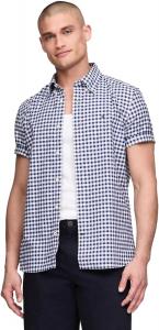 Мужская рубашка-оксфорд с коротким рукавом, классического кроя, Tommy Hilfiger, коллекция 2024, размер S, белый, Gingham Navy.