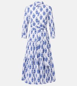 Платье-рубашка из смесового хлопка с цветочным принтом Carolina Herrera, White Multi